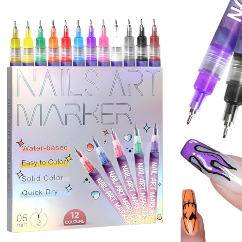 3D Nail Art Pens Set | 12 Vibrant Colors Fine Tip 0.5mm | Quick-Dry Liner & Dotting Tools for  Home