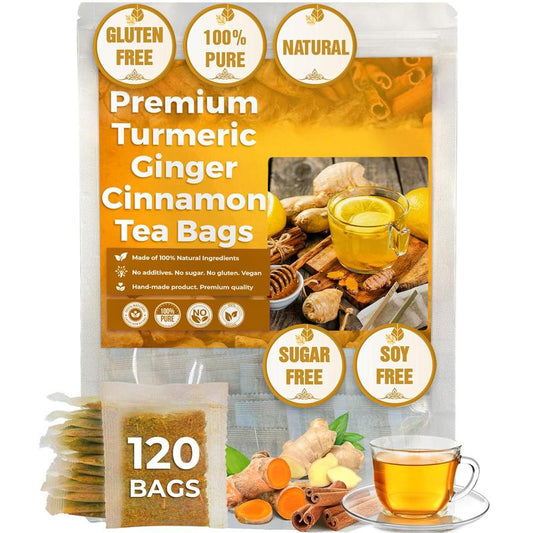Turmeric Ginger Cinnamon Tea – 120 Bags | 100% Natural Herbal Blend for Wellness & Digestio..